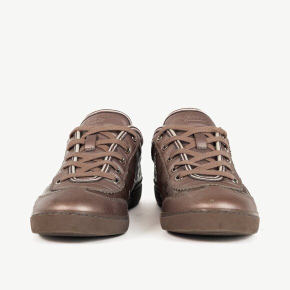 Gucci New Mauve GG Imprime & Miro Soft Metallic Leather Sneakers - Picture 2 of 12